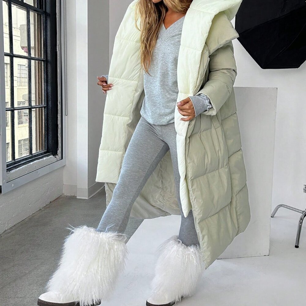 Multicolor Casual Women's Color Block Hooded Long Coat - Picture 4 of 6